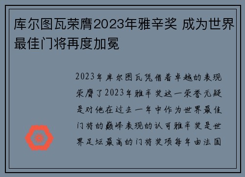 库尔图瓦荣膺2023年雅辛奖 成为世界最佳门将再度加冕 库尔图瓦荣膺2023年雅辛奖 成为世界最佳门将再度加冕